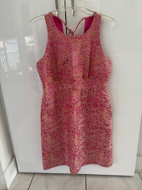 J. Crew Pink and Gold Floral Jacquard Mini Dress